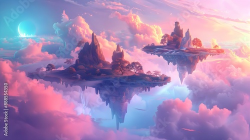 Surreal holographic landscapes with floating islands