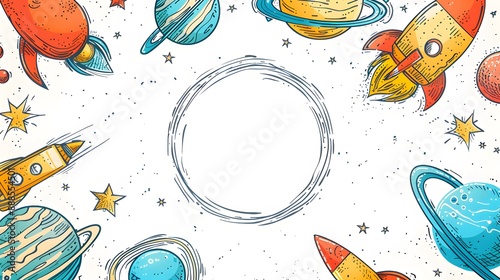 Colorful space designs frame an empty circle for your message.