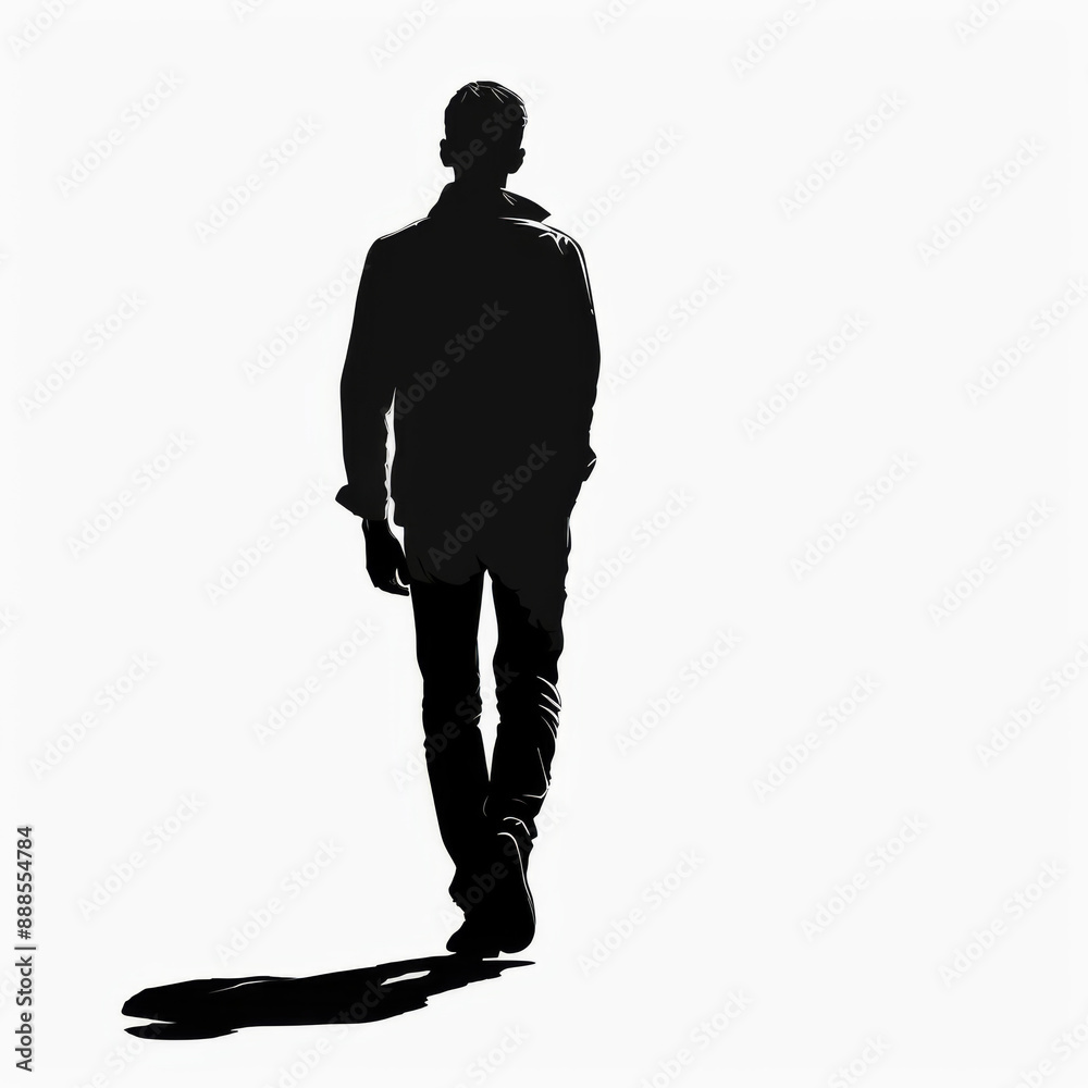 A back view of a black silhouette of a man walking away