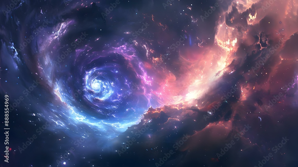 Epic cosmic journey through swirling galaxies and nebulae Epic cosmic journey through swirling galaxies and nebulae