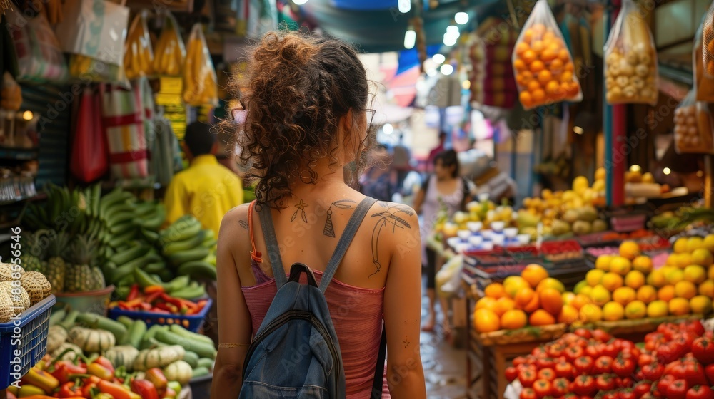Solo traveler exploring a vibrant city market AI generated Solo traveler exploring a vibrant city market AI generated