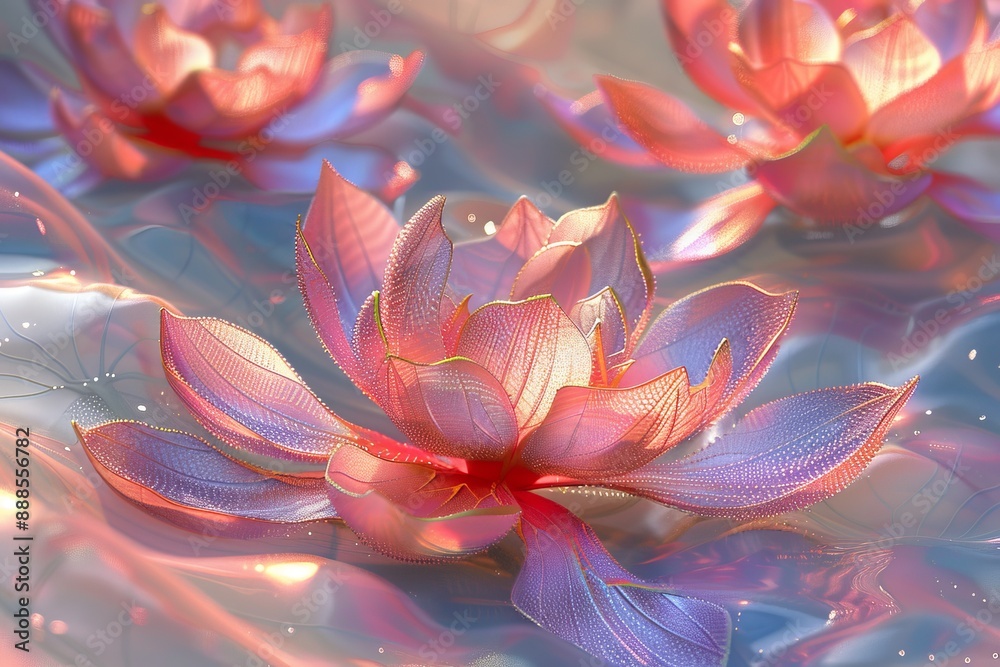 Fototapeta premium Closeup of a vibrant lotus flower in a serene and tranquil water setting