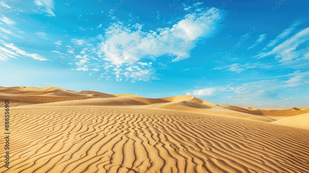 Vast desert landscape with rolling sand dunes under a clear blue sky AI generated Vast desert landscape with rolling sand dunes under a clear blue sky AI generated