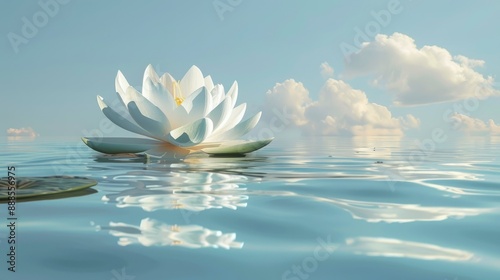 White lotus flower floating gracefully on calm water AI generated