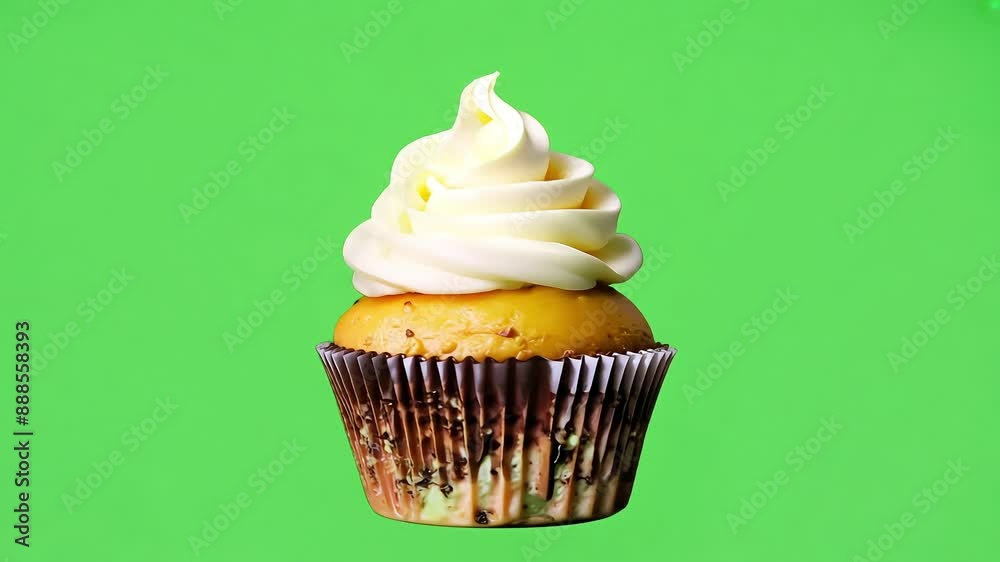 Vanilla Cupcake with Creamy Frosting green screen background with Ai generated.
Vanilla Cupcake with Creamy Frosting green screen background with Ai generated.