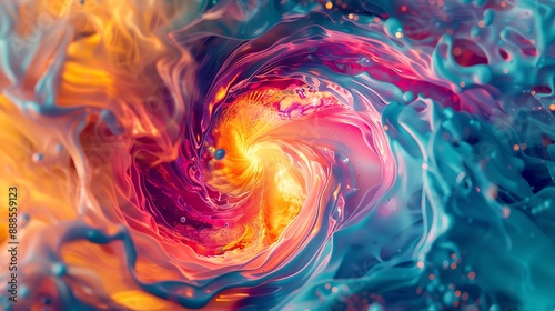An artistic display of colorful liquids merging and flowing, creating a visually stunning and energetic background. An artistic display of colorful liquids merging and flowing, isolated on white surf  © Ya Ali Madad 