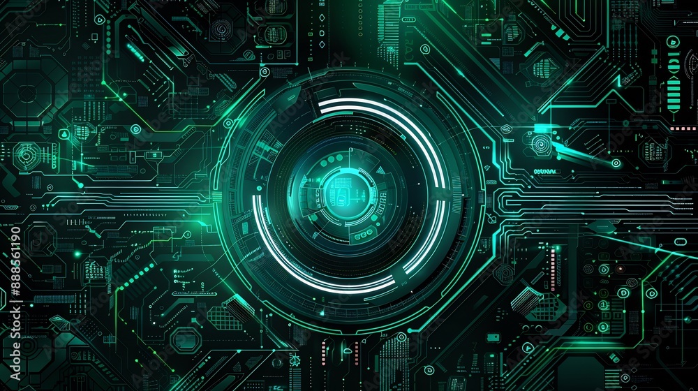 Abstract Green Circuit Board with Glowing Lights Abstract Green Circuit Board with Glowing Lights