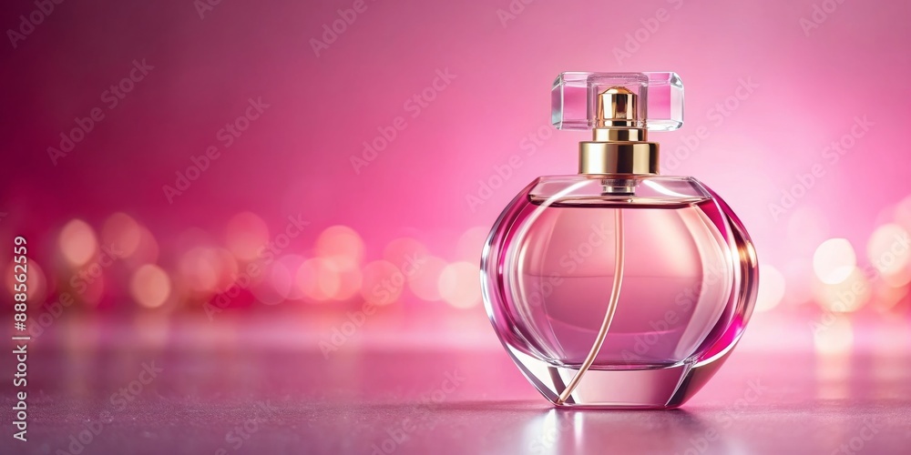 Elegant perfume bottle on pink background, perfect for gifting on special occasions like St. Valentine's Day Elegant perfume bottle on pink background, perfect for gifting on special occasions like St. Valentine's Day