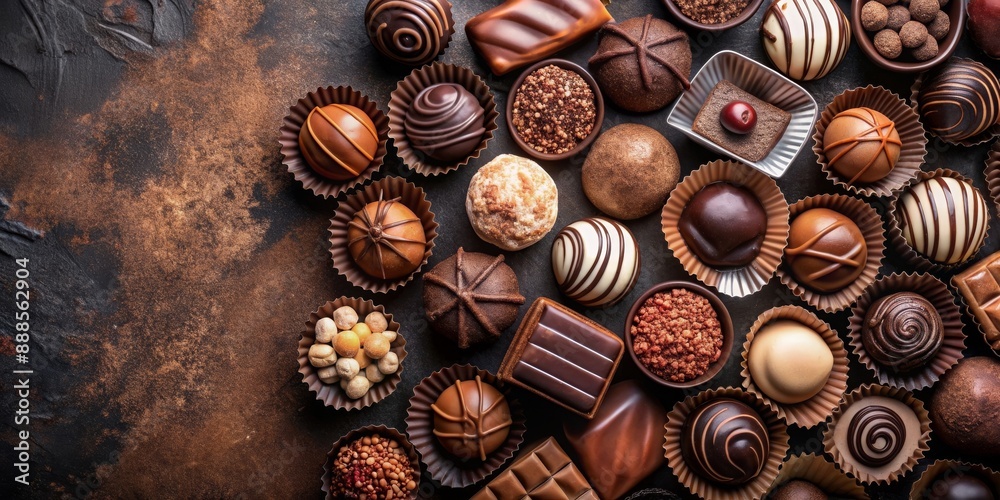 Delicious assortment of chocolates on display for World Chocolate Day, chocolate, sweets, dessert, cocoa, confectionery Delicious assortment of chocolates on display for World Chocolate Day, chocolate, sweets, dessert, cocoa, confectionery