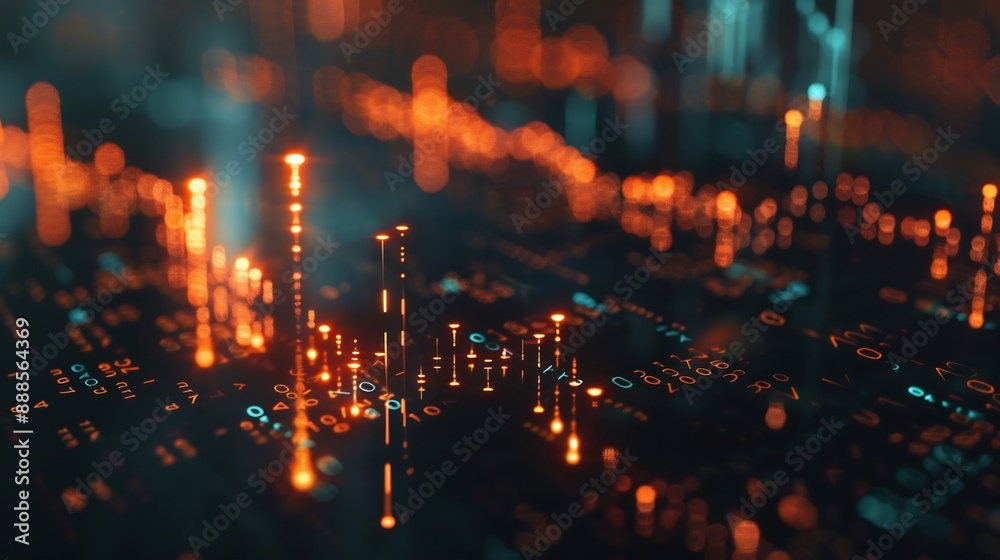 Fototapeta premium Abstract Digital Data Visualization with Glowing Lines and Numbers