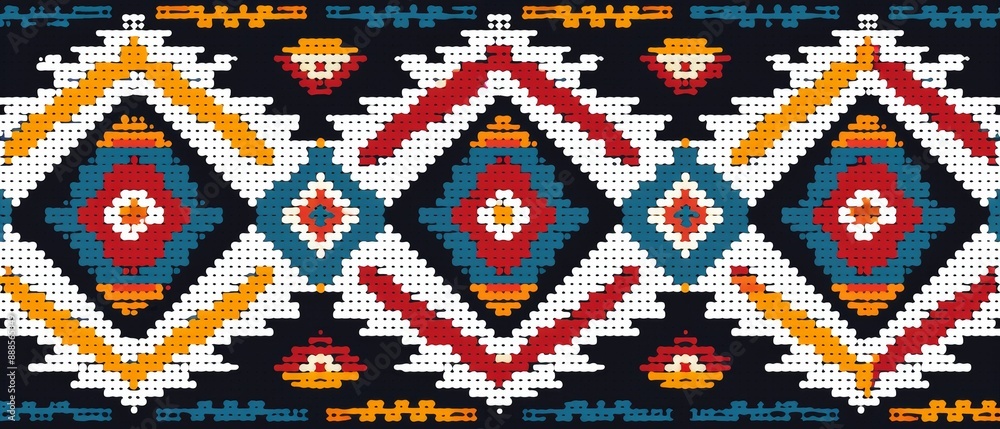 Fototapeta premium Develop a cross-stitch design with ethnic Indian geometric elements