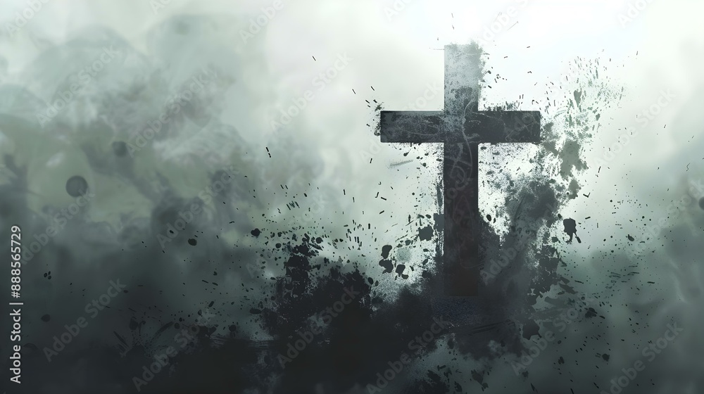 Fototapeta premium Christian cross symbol marked with ash on Ash Wednesday