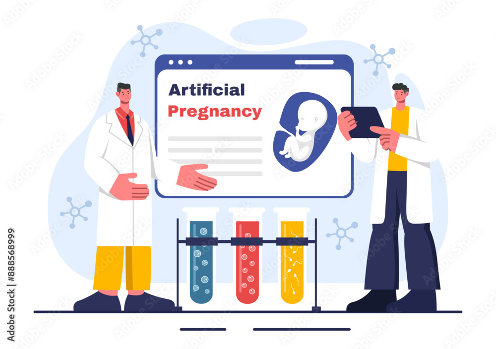 Artificial Pregnancy Vector Illustration with Couple After Successful Embryo Engraftment and Reproductive Health in a Flat Cartoon Background Artificial Pregnancy Vector Illustration with Couple After Successful Embryo Engraftment and Reproductive Health in a Flat Cartoon Background