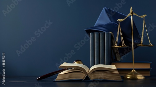 Scales of Justice with a Law Book, Gavel, and Graduation Cap