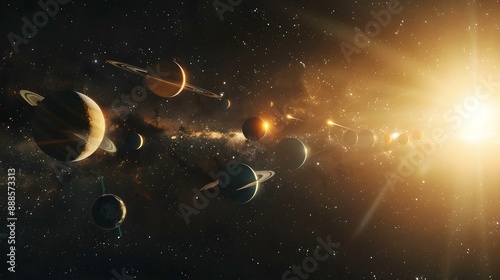 Distant planet system with exoplanets in space