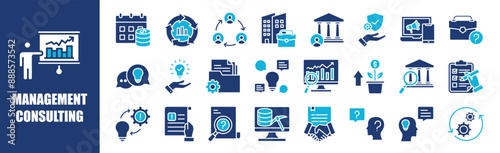 Management Consulting icon collection set. Containing design, consulting, business, finance, success, strategy,and more. Solid vector icons collection.	