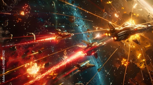 Fototapeta Naklejka Na Ścianę i Meble -  Epic space battle between starships with laser beams