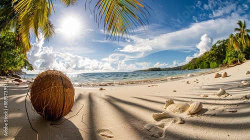 Fototapeta Naklejka Na Ścianę i Meble -  Coconuts on the sandy beach of a tropical island
