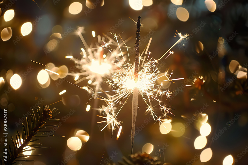 Fototapeta premium A sparkler is lit in a blurry background.