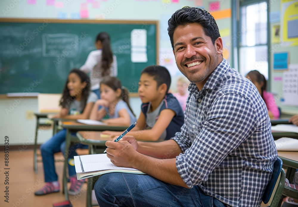 Smiling male teacher with students learning at in school Smiling male teacher with students learning at in school