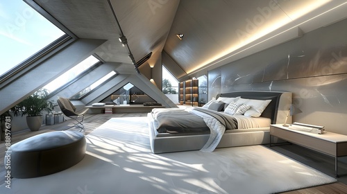 View inside modern luxury attic loft apartment