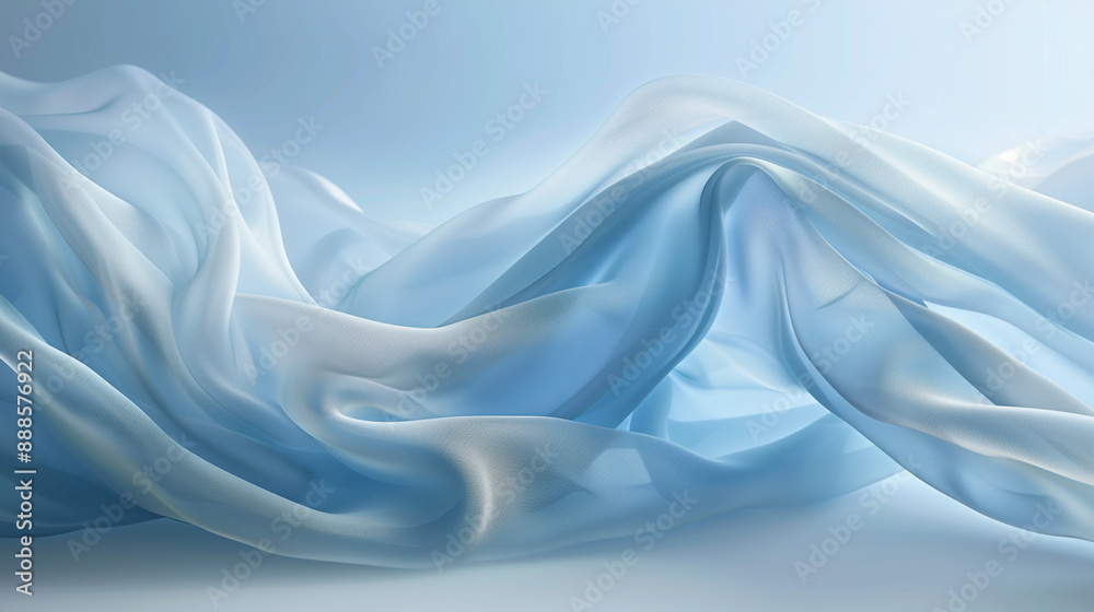 Obraz premium Soft Blue Fabric Flowing with Light Waves in Abstract Background..