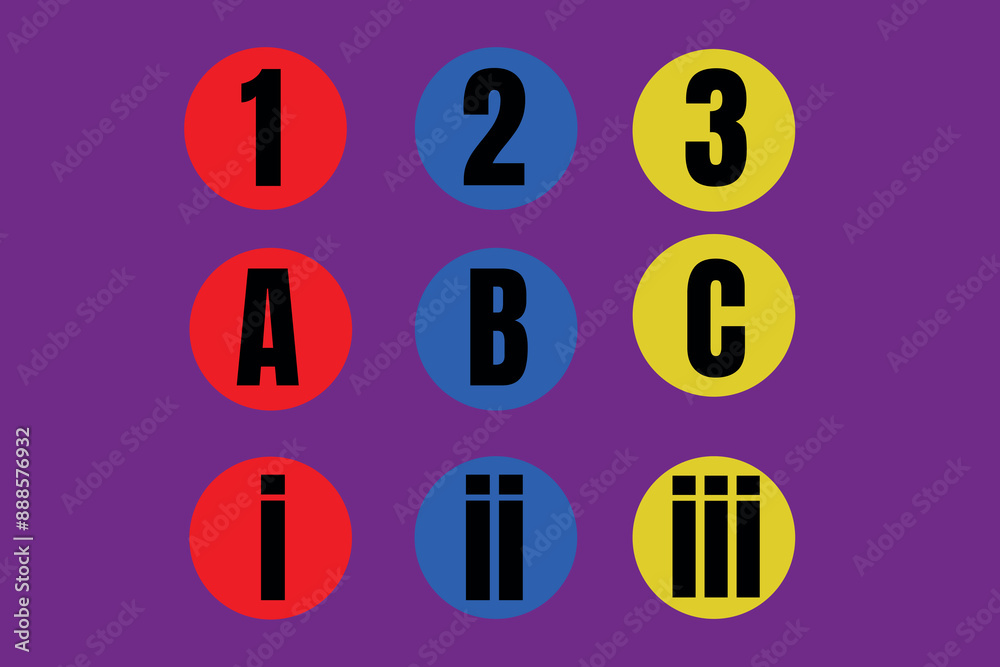 Set of Alphabet, letters ABC, and numbers in a different language. Easy Learning for children isolated on a Purple background. Editable vector file. Set of Alphabet, letters ABC, and numbers in a different language. Easy Learning for children isolated on a Purple background. Editable vector file.