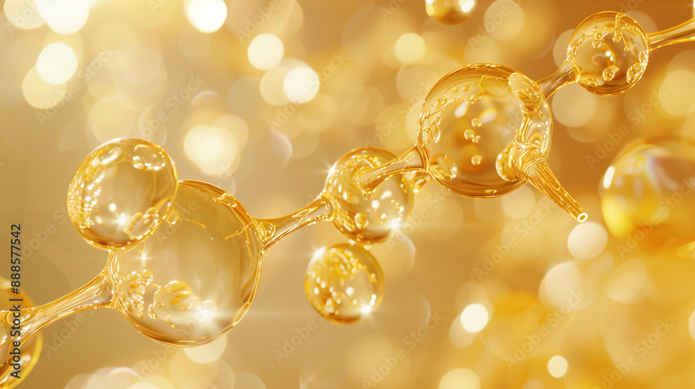 Golden Molecules with Shiny Surface in Bright Background Golden Molecules with Shiny Surface in Bright Background