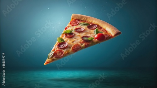 Hyper realistic pizza slice floating in mid-air, levitation, pizza, slice, floating, food photo