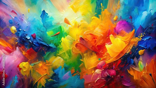 Vibrant abstract oil painting with bold brushstrokes and bright colors, capturing creativity and expression , vibrant