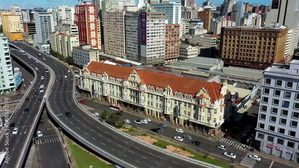 Historical Building At Porto Alegre Rio Grande Do Sul Brazil. Modern Glass Skyscraper Soars Above A Bustling City. Metropole Skyline High Rise Building Stunning. Metropole Cityscape.