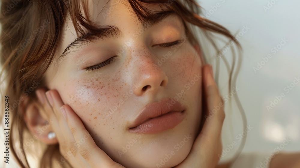 Close-up Portrait of a Young Woman with Freckles Close-up Portrait of a Young Woman with Freckles