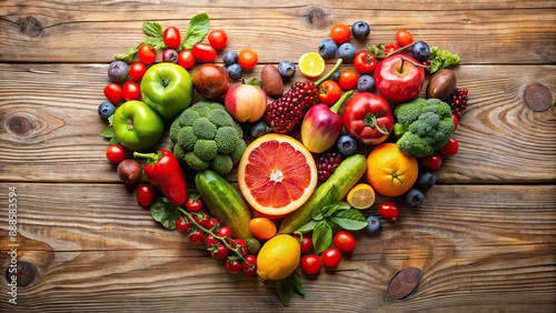 Heart shaped fruits and vegetables together, symbolizing love and healthy eating, heart shaped, fruits, vegetables, love, healthy
