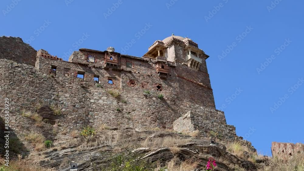 isolated ancient fort stone wall unique architecture at morning video is taken at Kumbhal fort kumbhalgarh rajasthan india.