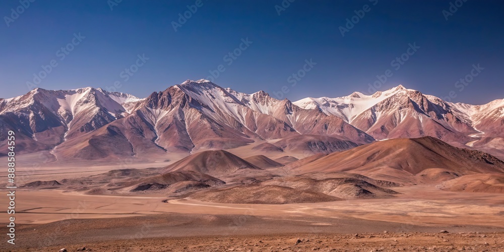 Naklejka premium Panoramic view of majestic mountain range under clear blue sky, mountains, landscape, nature, scenery, outdoors, panoramic