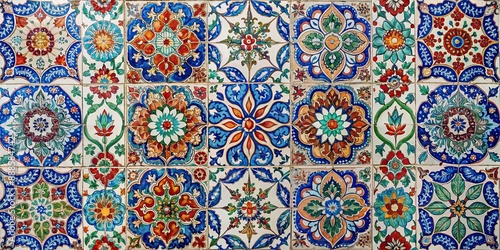 Colorful vintage Turkish ceramic tiles wall decoration , Turkish, ceramic, tiles, vintage, colorful, wall, decoration © Sujid