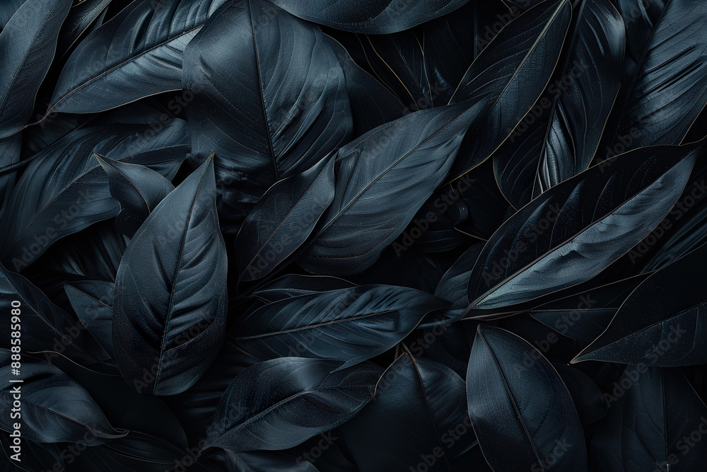 A close up of black leaves with a dark background. A close up of black leaves with a dark background.