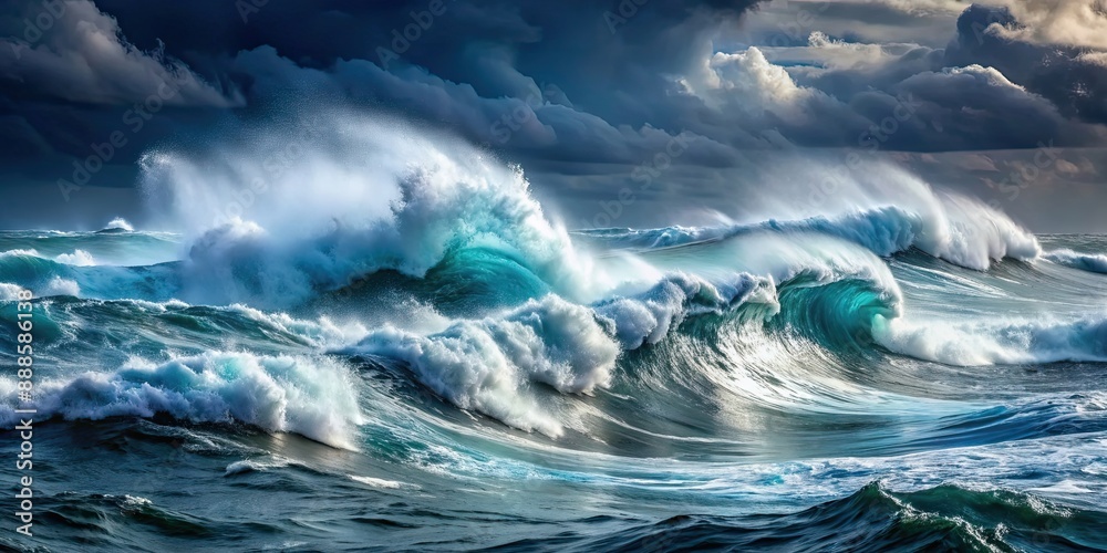 Stormy sea with large waves and foam scattered on the surface, sea, storm, waves, foam, water, ocean, nature, weather Stormy sea with large waves and foam scattered on the surface, sea, storm, waves, foam, water, ocean, nature, weather