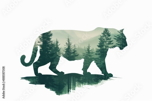 Tiger Silhouetted with Forest Background photo