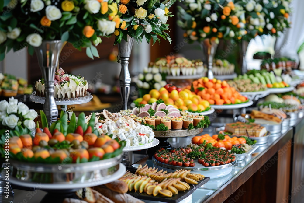 buffet foods on long table, Celebration, luxury food buffet foods on long table, Celebration, luxury food