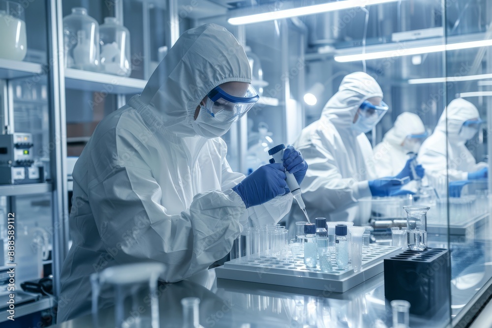 Lab Technicians Working in a Sterile Environment Lab Technicians Working in a Sterile Environment