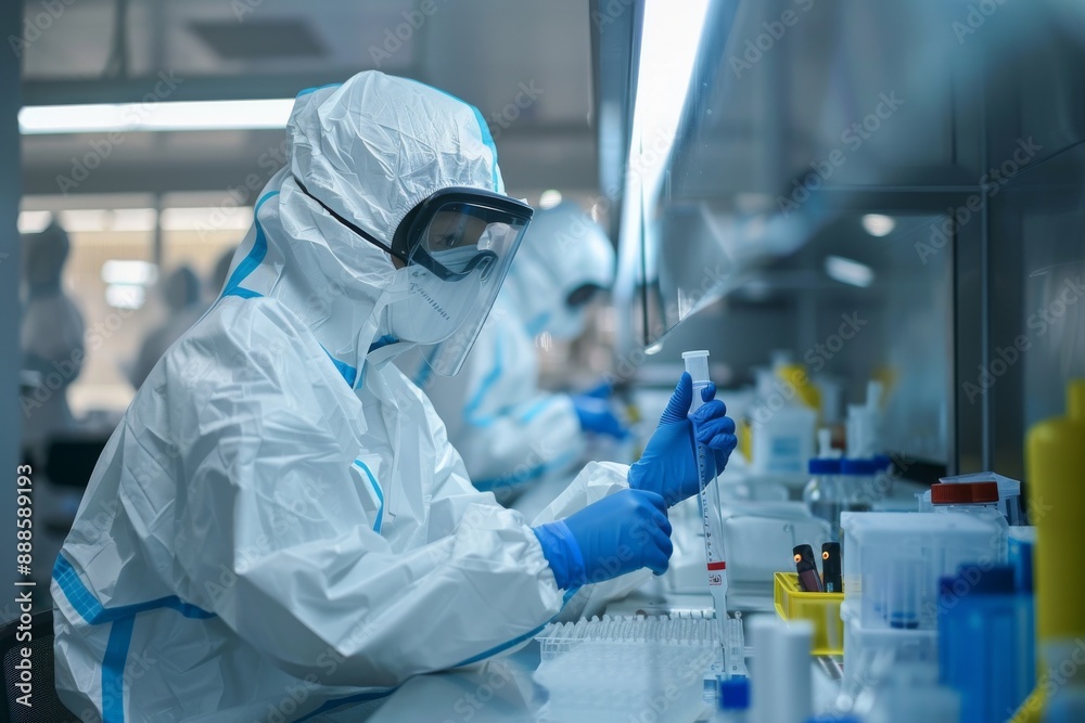 Scientist in Protective Gear Working in a Laboratory Scientist in Protective Gear Working in a Laboratory
