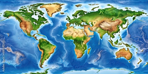 Fototapeta Naklejka Na Ścianę i Meble -  Detailed global physical map of Earth planet, earth, planet, world, map, topographic, relief, detailed, global