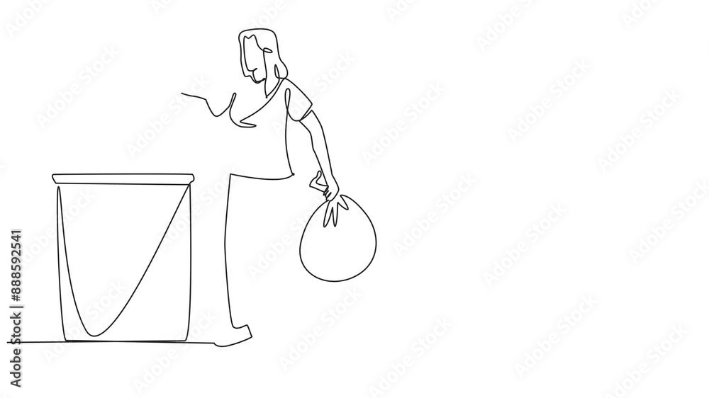Animated self drawing of single continuous line drawing woman puts ...