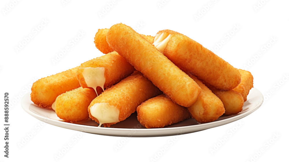 A plate of golden, crispy mozzarella sticks with melted cheese oozing out, perfect for a tasty appetizer or snack. A plate of golden, crispy mozzarella sticks with melted cheese oozing out, perfect for a tasty appetizer or snack.