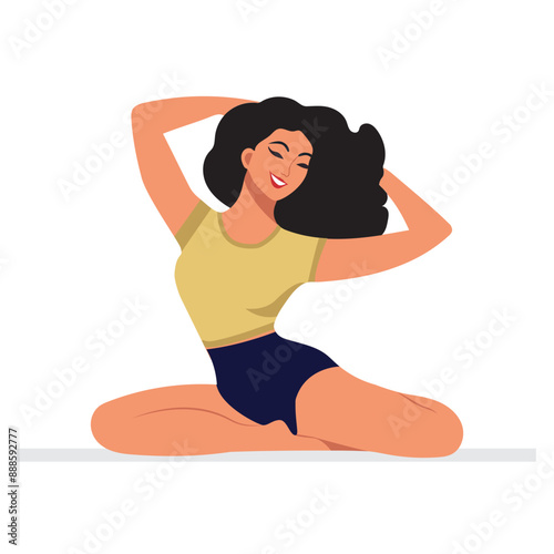 A woman does yoga. Self-care, relaxation, healthy lifestyle. Isolated on a white background.