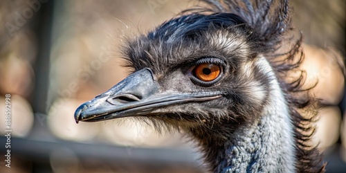 Close-up of an emu bird head showing intricate details, emu, bird, head, close-up, animal, wildlife, feathers photo