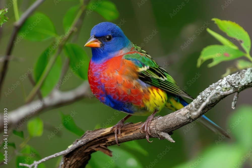 A Vibrant Painted Bunting Perched on a Branch A Vibrant Painted Bunting Perched on a Branch