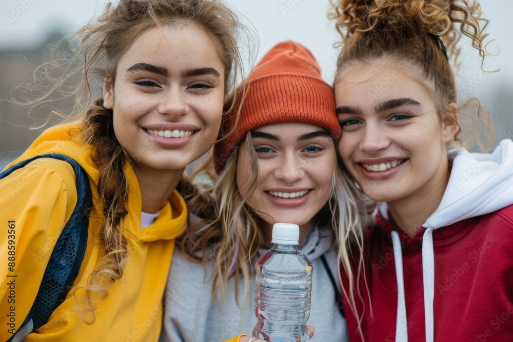 Happy American woman in gym clothes holding a water bottle. Cheerful and fit young female enjoying her fitness routine, promoting healthy living and active lifestyle. Happy American woman in gym clothes holding a water bottle. Cheerful and fit young female enjoying her fitness routine, promoting healthy living and active lifestyle.