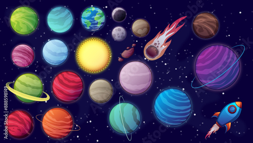Space Planet Rocket Vector illustration 